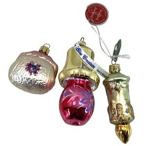 Set Of 3 Vtg German Blown Glass Christborn Christmas Ornament Candle Lamp